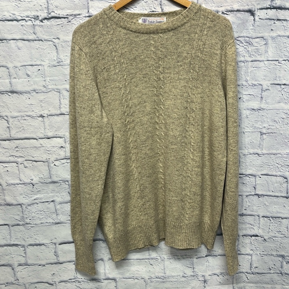 Philip Scott Vintage Lambswool Oatmeal Long Sleeve Cable Knit Sweater XL